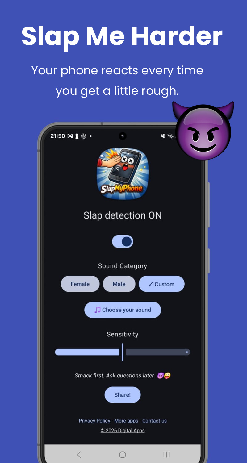 Slap My Phone app screenshot showing the main screen and slogan Don't Just Touch It